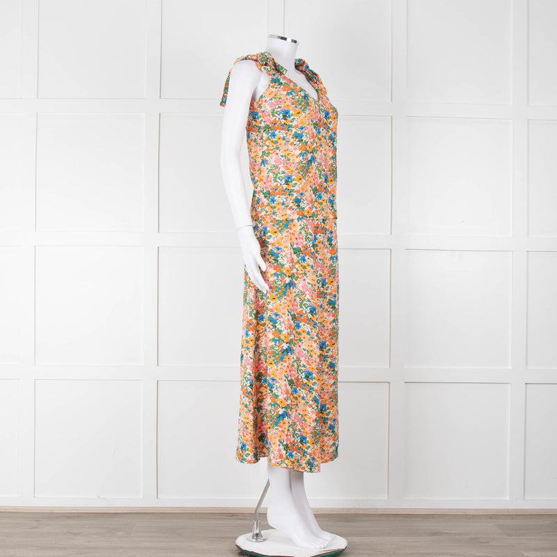 Sezane Cream Orange Green Floral Midi Skirt