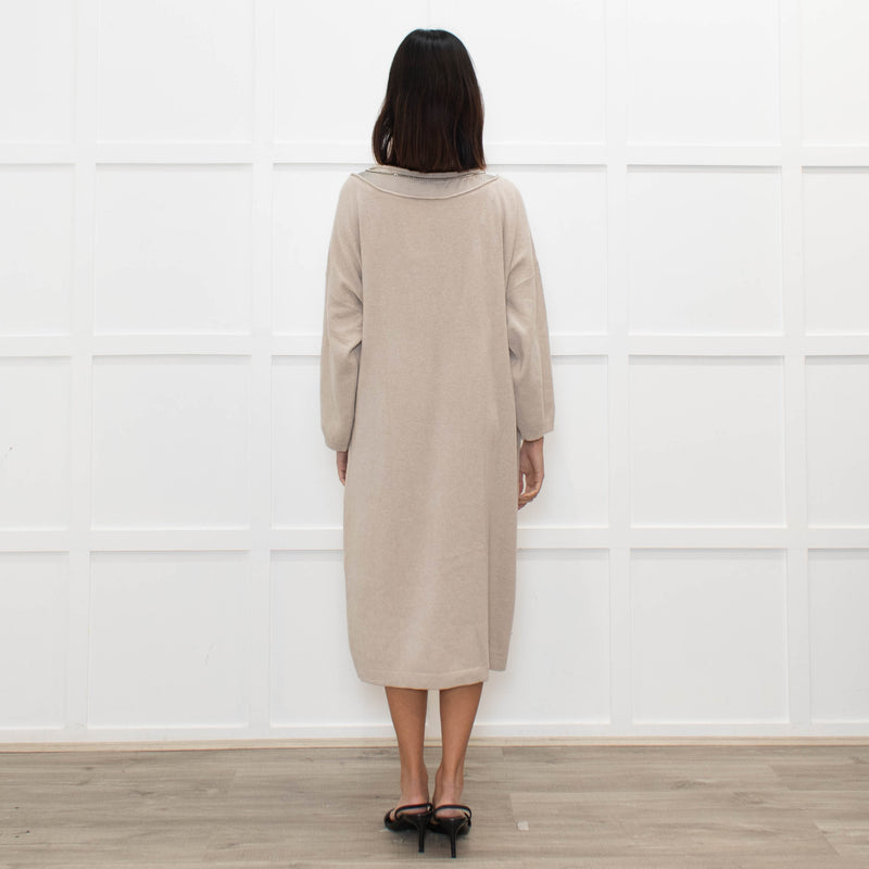 Fabiana Filippi Beige Chain Trim Merino Wool Knit Dress