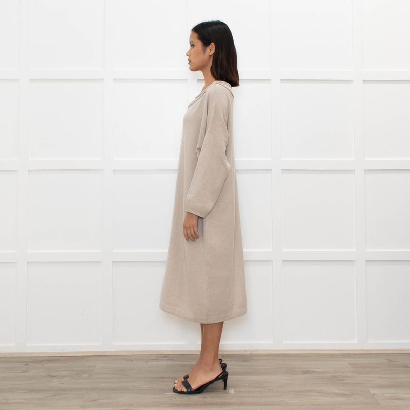 Fabiana Filippi Beige Chain Trim Merino Wool Knit Dress