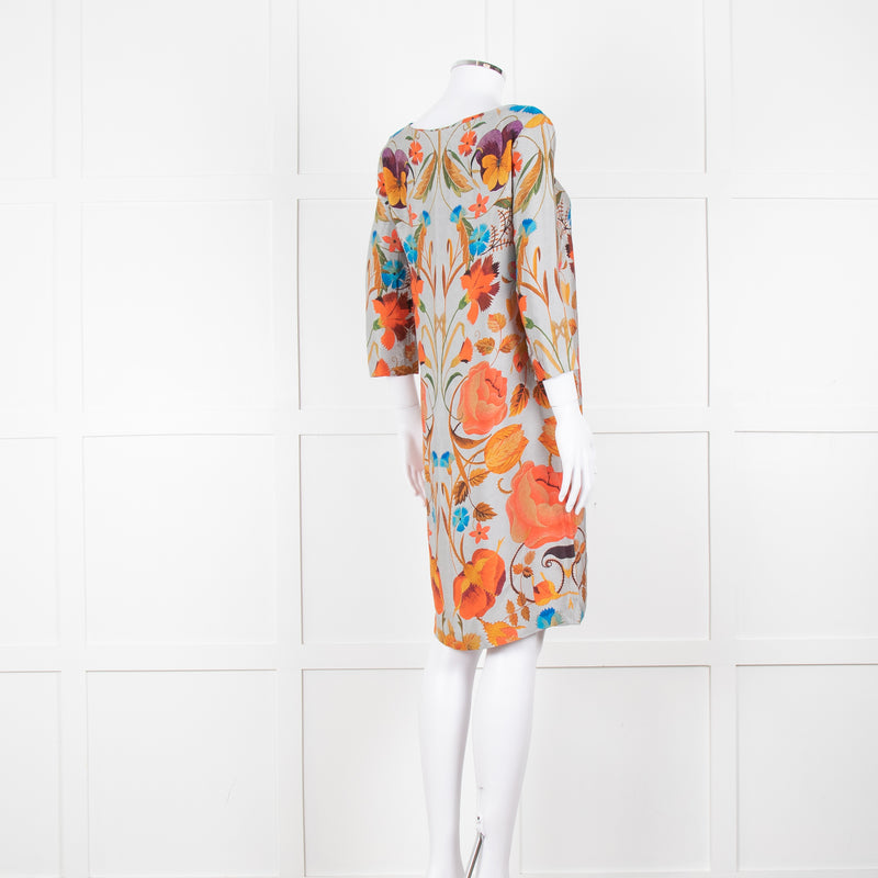 Temperley Grey Orange Floral Silk Tunic Dress