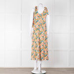Sezane Cream Orange Green Floral Midi Skirt