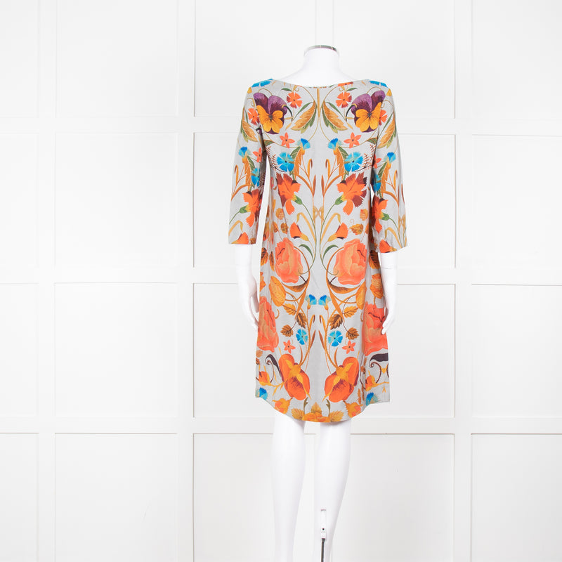 Temperley Grey Orange Floral Silk Tunic Dress