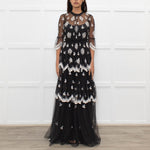 Needle & Thread Grey White Embroidery Tiered Net Maxi Dress