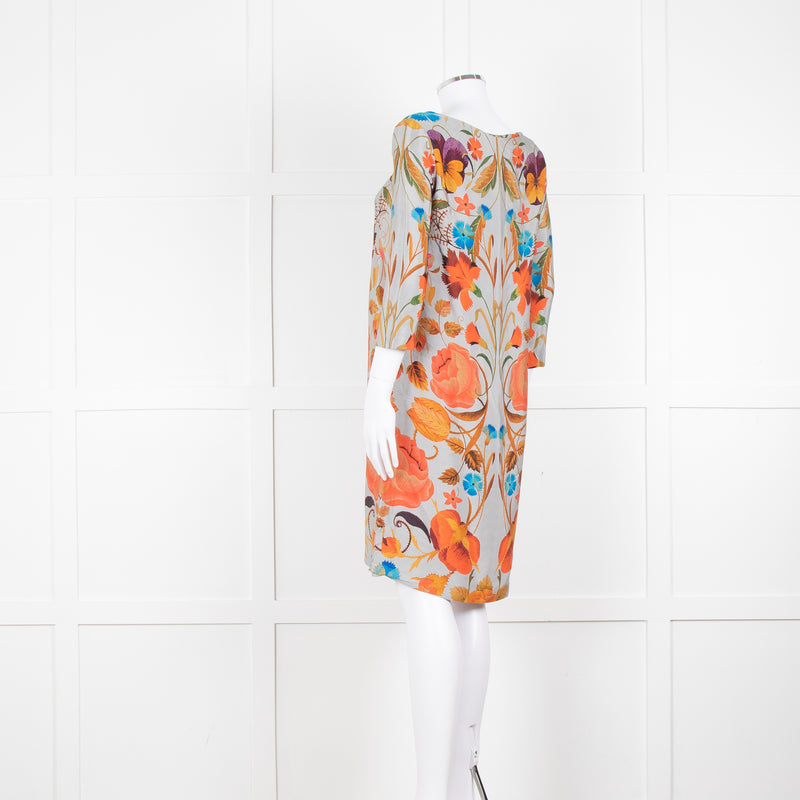 Temperley Grey Orange Floral Silk Tunic Dress
