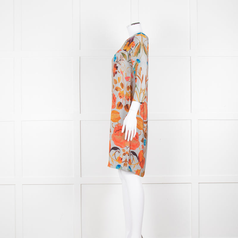 Temperley Grey Orange Floral Silk Tunic Dress