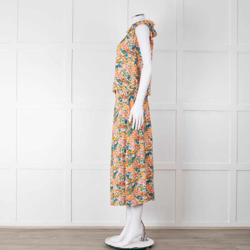 Sezane Cream Orange Green Floral Midi Skirt