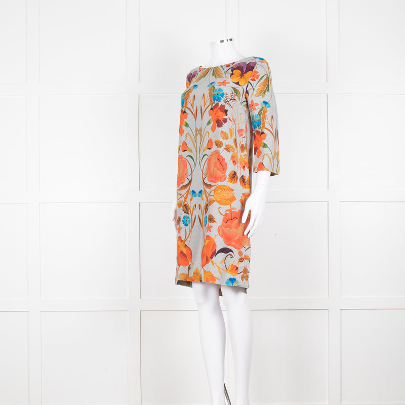Temperley Grey Orange Floral Silk Tunic Dress