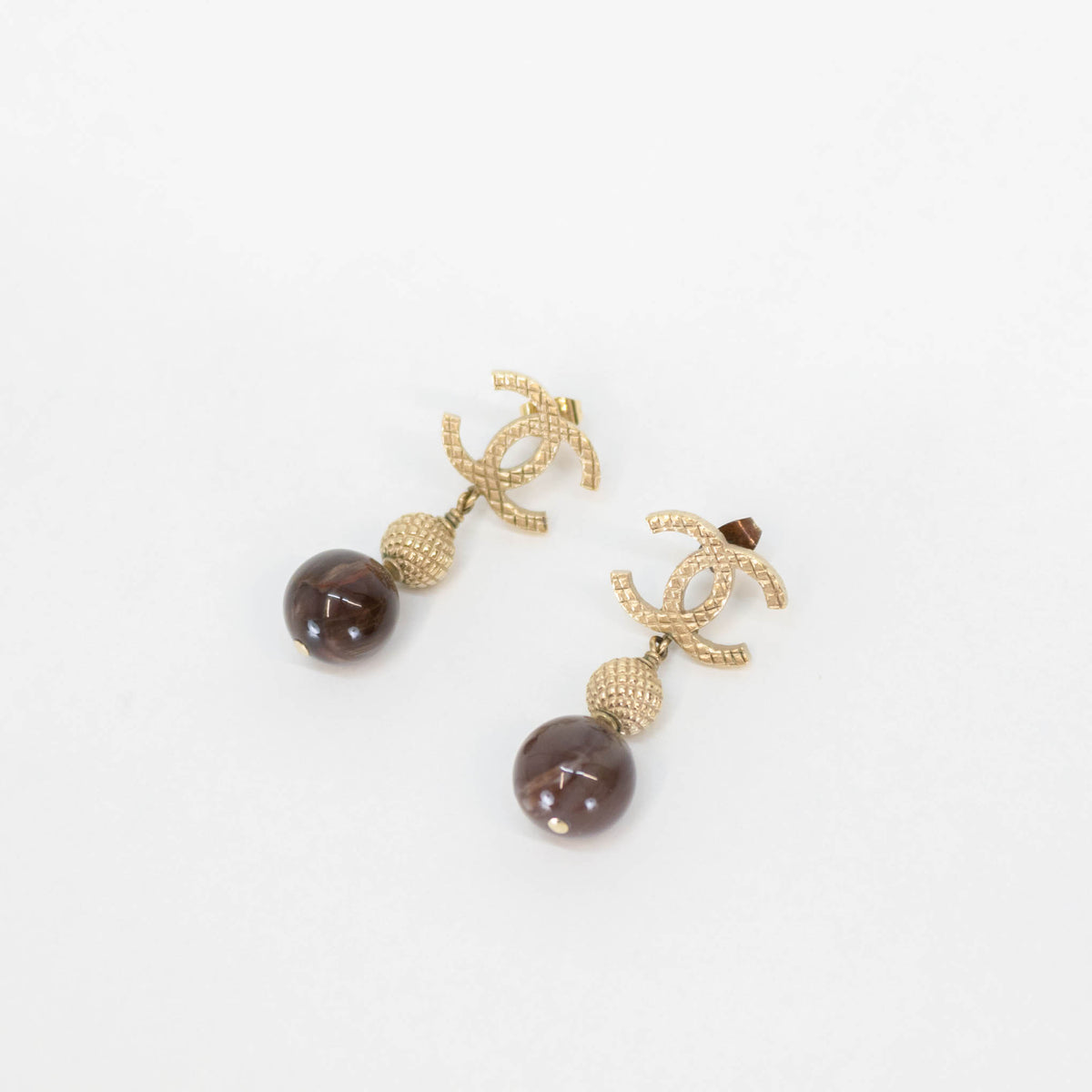 Chanel Champagne Gold CC  Drop Earrings