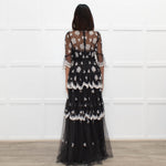 Needle & Thread Grey White Embroidery Tiered Net Maxi Dress