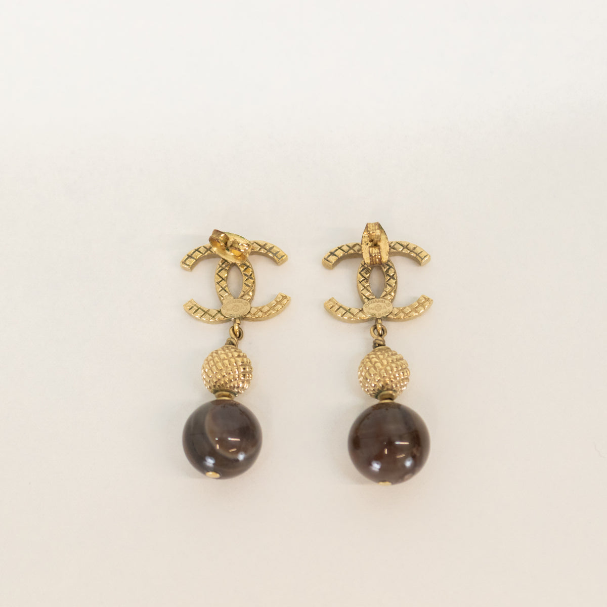 Chanel Champagne Gold CC  Drop Earrings