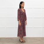 Libelula Black Pink Cream Floral Silk Midi Dress