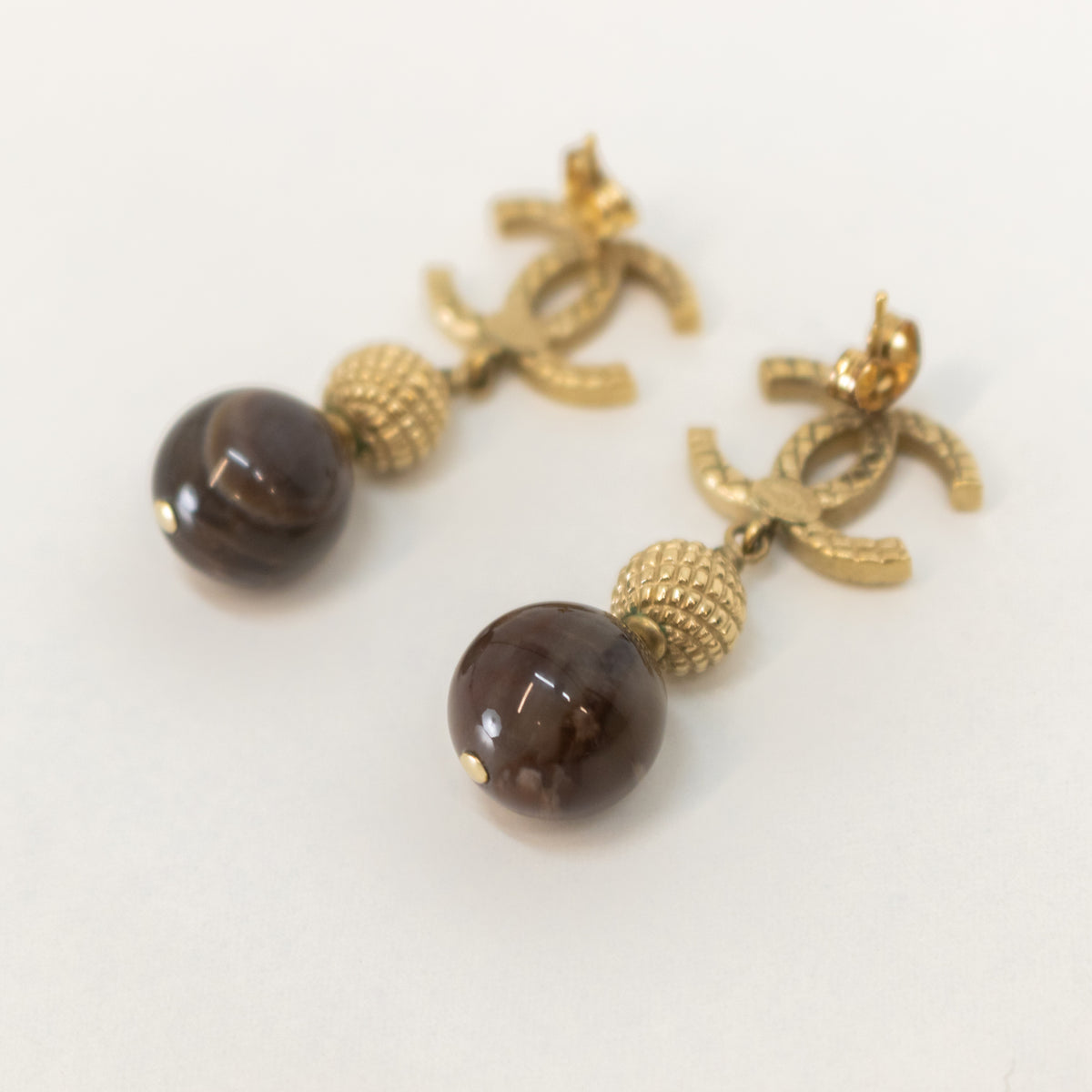 Chanel Champagne Gold CC  Drop Earrings