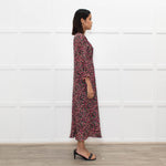 Libelula Black Pink Cream Floral Silk Midi Dress