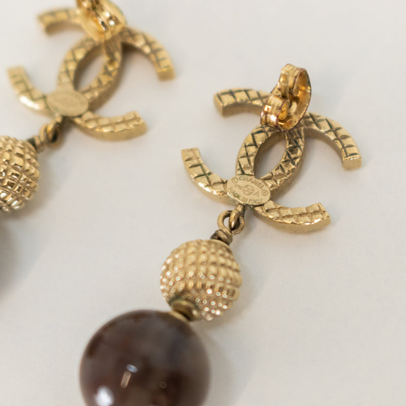 Chanel Champagne Gold CC  Drop Earrings