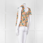 Sezane Cream Orange Green Floral Tie Up Strap Vest