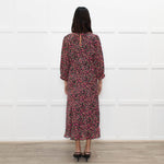 Libelula Black Pink Cream Floral Silk Midi Dress