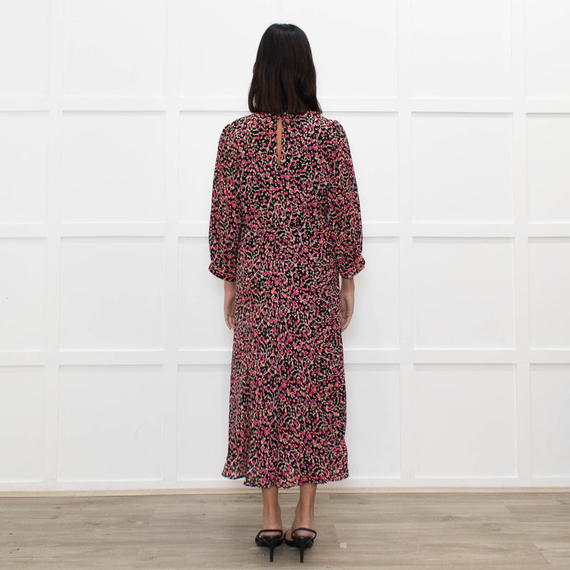 Libelula Black Pink Cream Floral Silk Midi Dress
