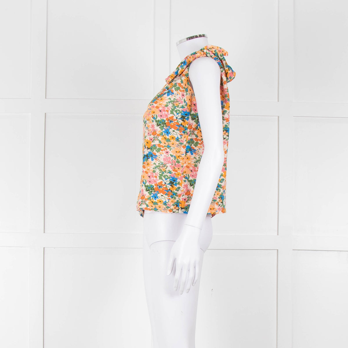 Sezane Cream Orange Green Floral Tie Up Strap Vest