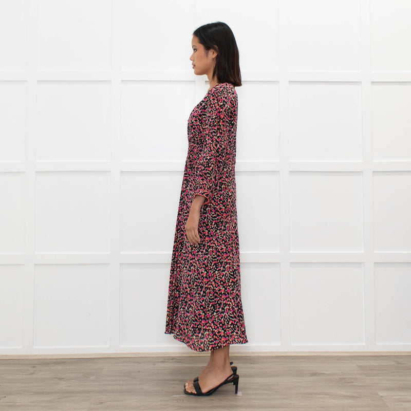 Libelula Black Pink Cream Floral Silk Midi Dress