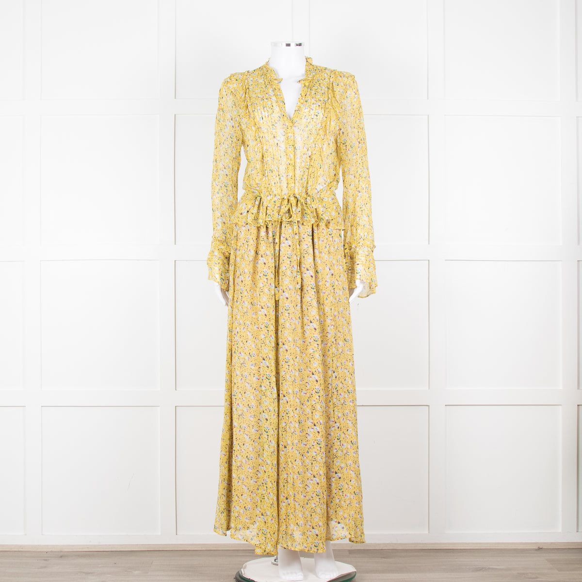 Zadig & Voltaire Yellow Blue Floral Frill Trim Maxi Dress