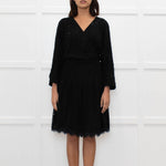 Diane Von Furstenberg Black Embellished Half Lace Wrap Dress