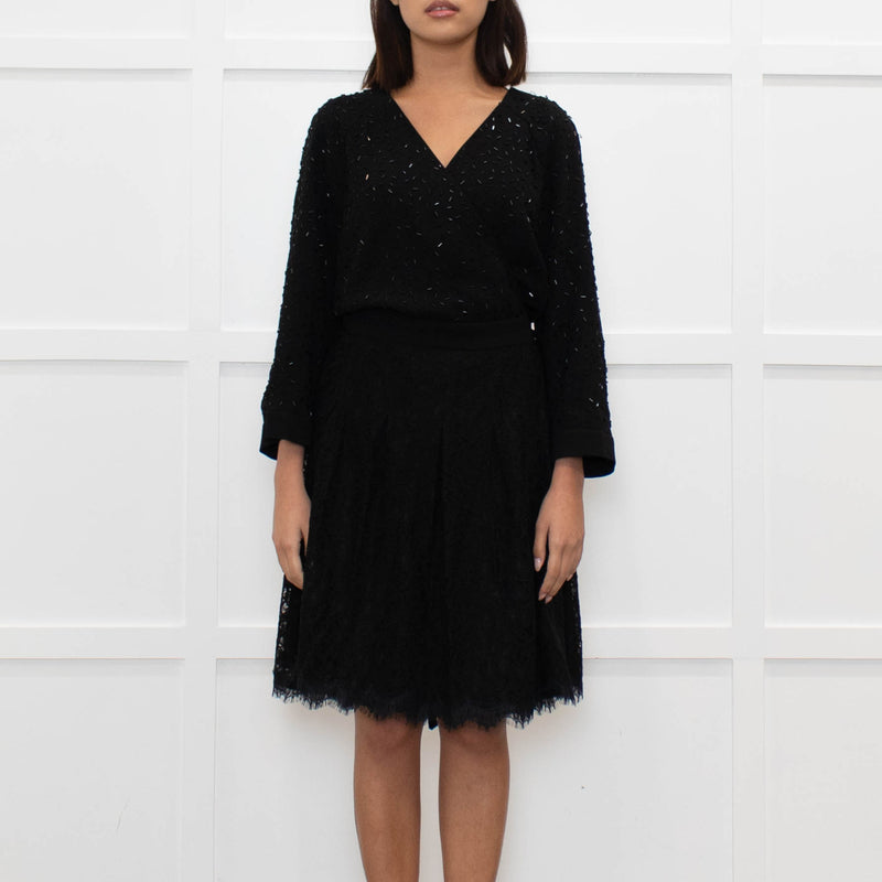 Diane Von Furstenberg Black Embellished Half Lace Wrap Dress