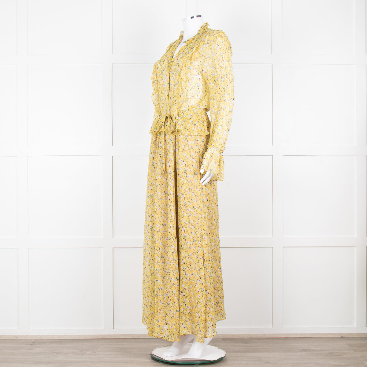 Zadig & Voltaire Yellow Blue Floral Frill Trim Maxi Dress