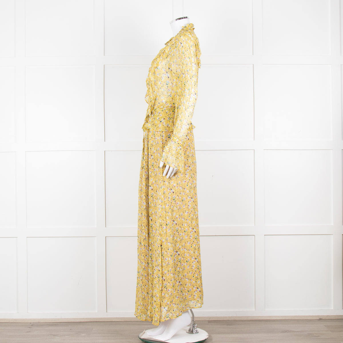 Zadig & Voltaire Yellow Blue Floral Frill Trim Maxi Dress