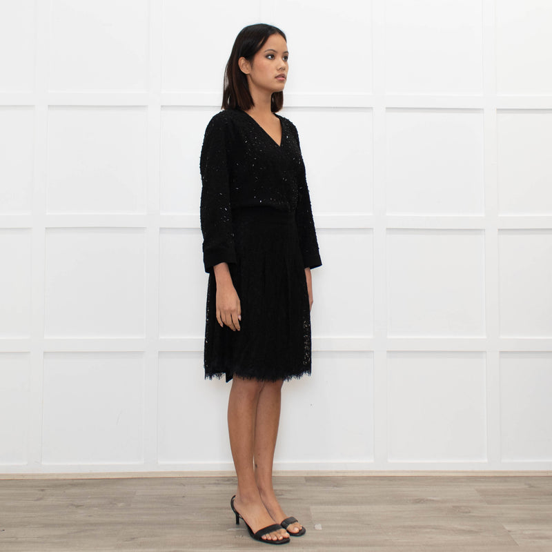 Diane Von Furstenberg Black Embellished Half Lace Wrap Dress