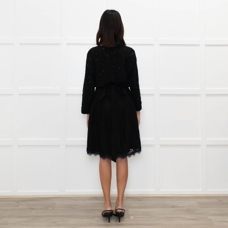 Diane Von Furstenberg Black Embellished Half Lace Wrap Dress