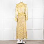 Zadig & Voltaire Yellow Blue Floral Frill Trim Maxi Dress