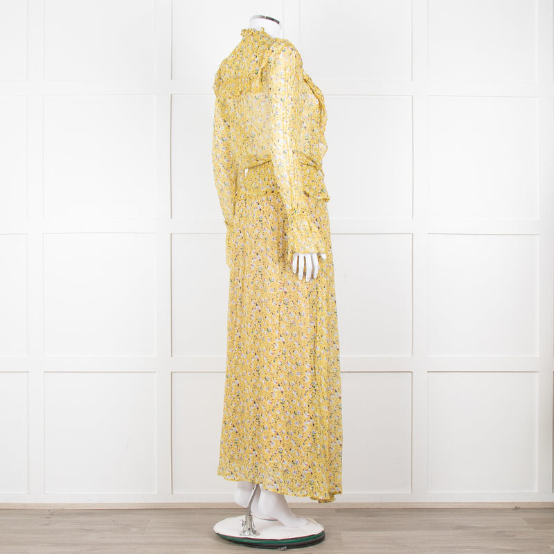 Zadig & Voltaire Yellow Blue Floral Frill Trim Maxi Dress