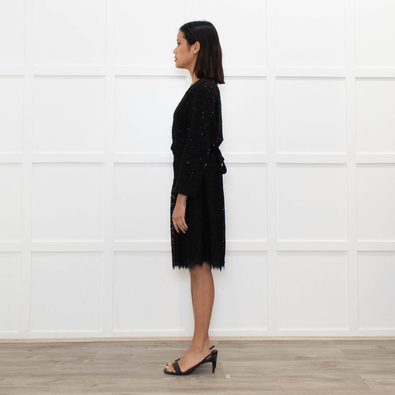 Diane Von Furstenberg Black Embellished Half Lace Wrap Dress