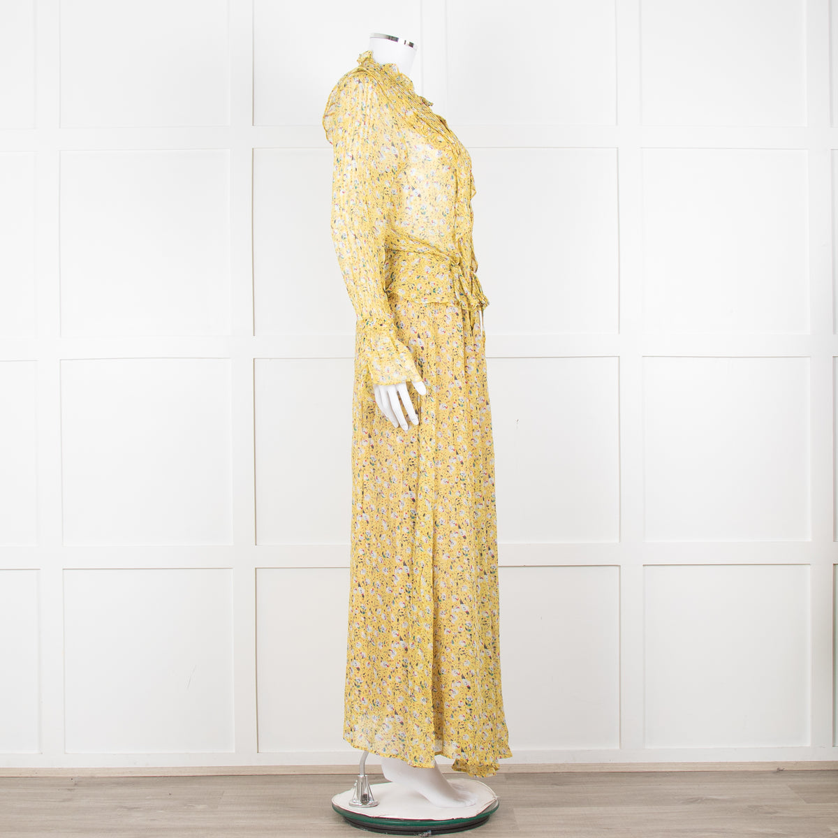Zadig & Voltaire Yellow Blue Floral Frill Trim Maxi Dress