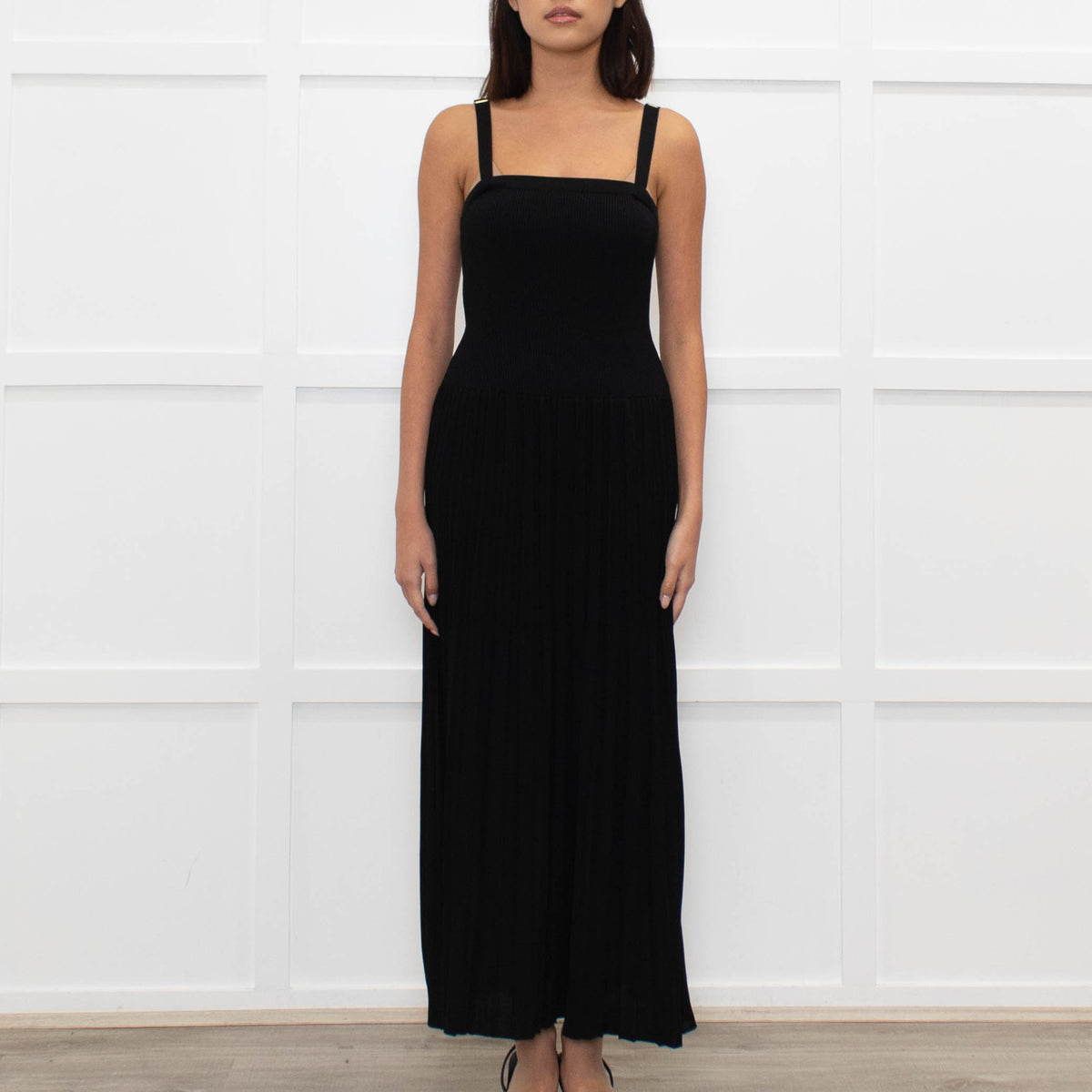 Zimmermann Black Pleated Sleeveless Knit Long Dress