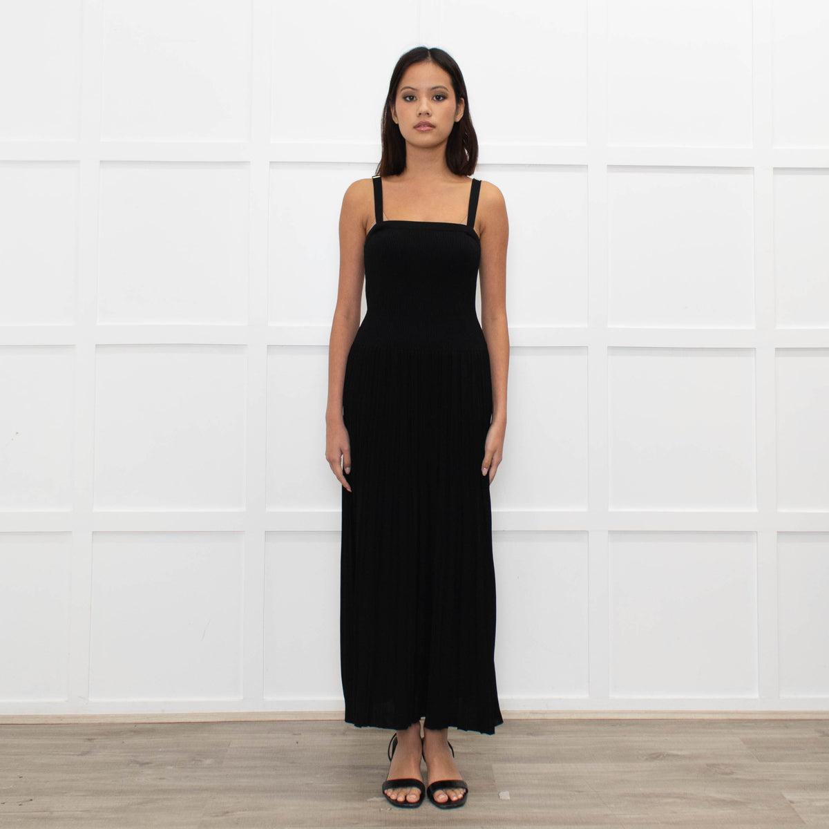 Zimmermann Black Pleated Sleeveless Knit Long Dress