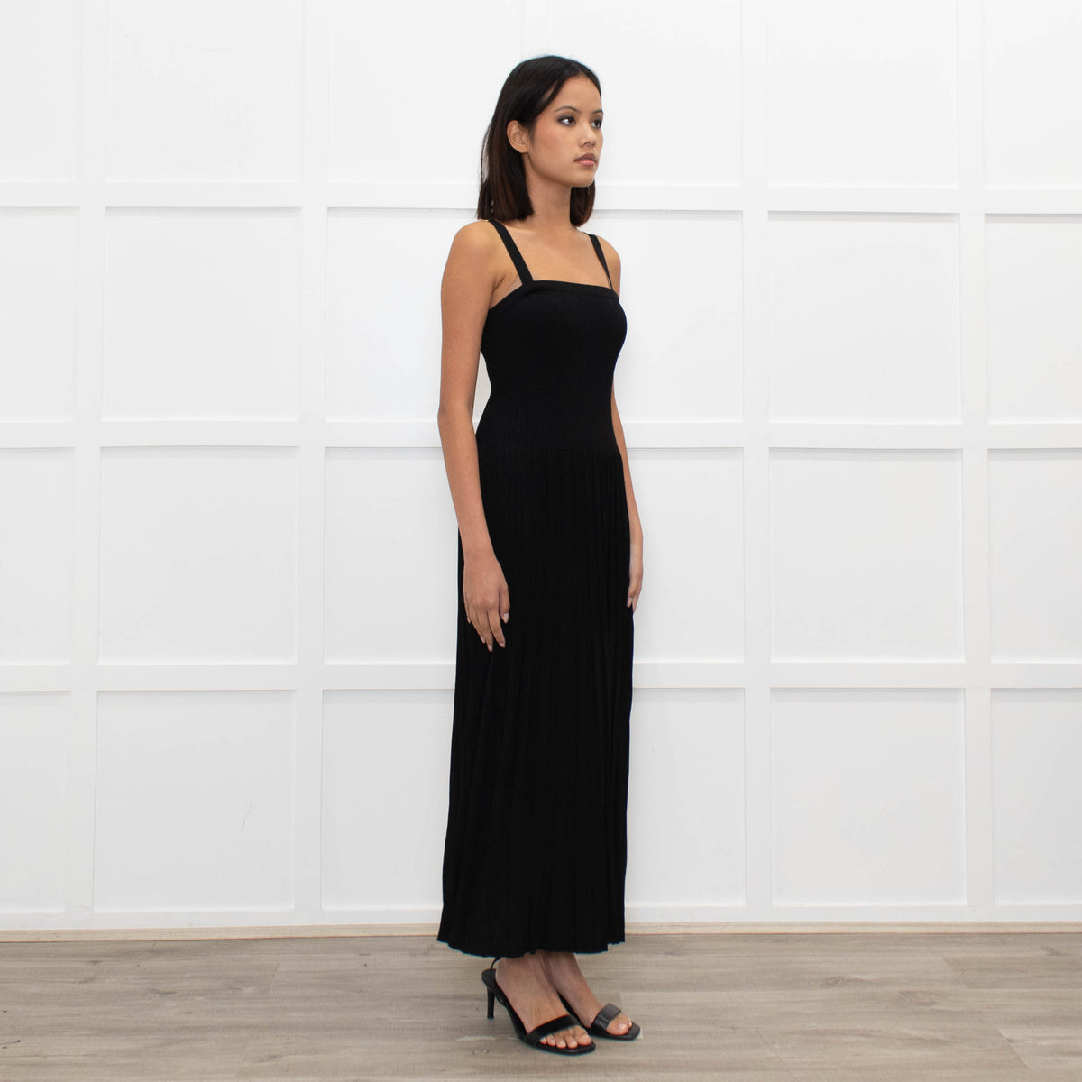 Zimmermann Black Pleated Sleeveless Knit Long Dress