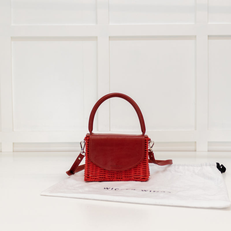 Wicker Wings Red Wicker Crossbody With Red Leather Flap