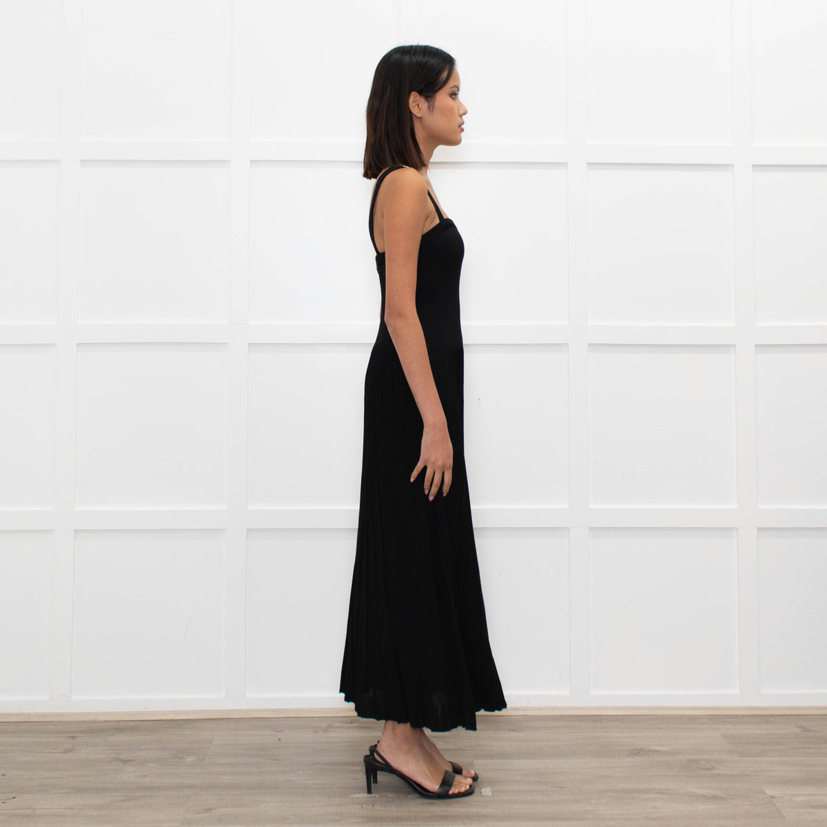 Zimmermann Black Pleated Sleeveless Knit Long Dress