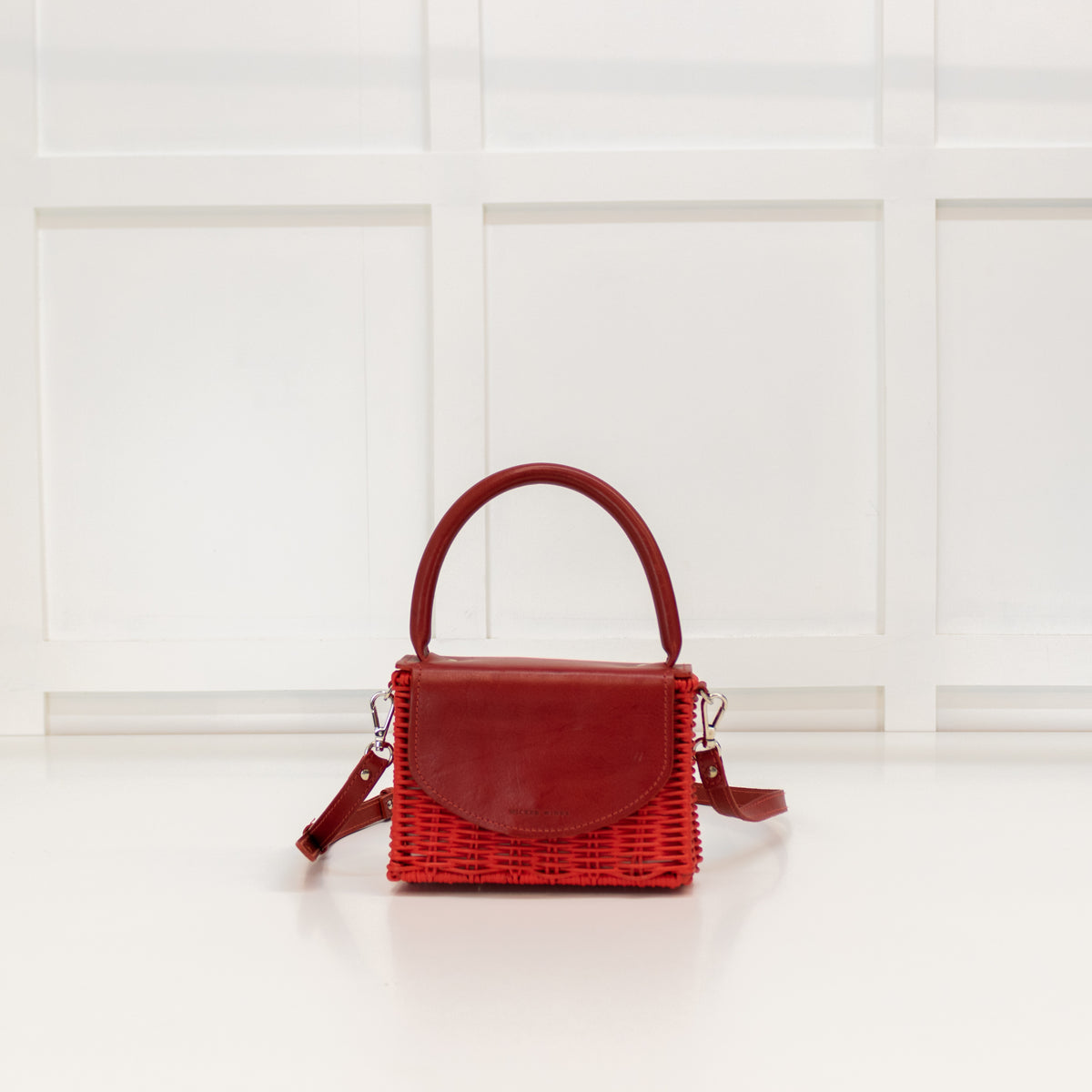 Wicker Wings Red Wicker Crossbody With Red Leather Flap