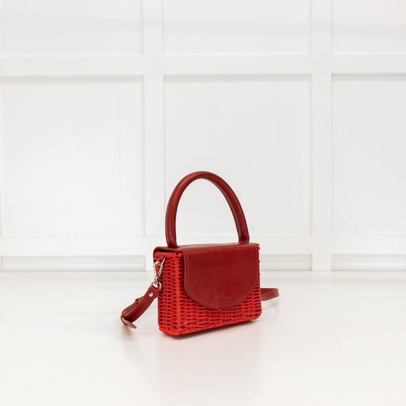 Wicker Wings Red Wicker Crossbody With Red Leather Flap
