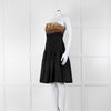 Alexander McQueen Black Faille Flared Pleated Dress with Gold Brocade Bust