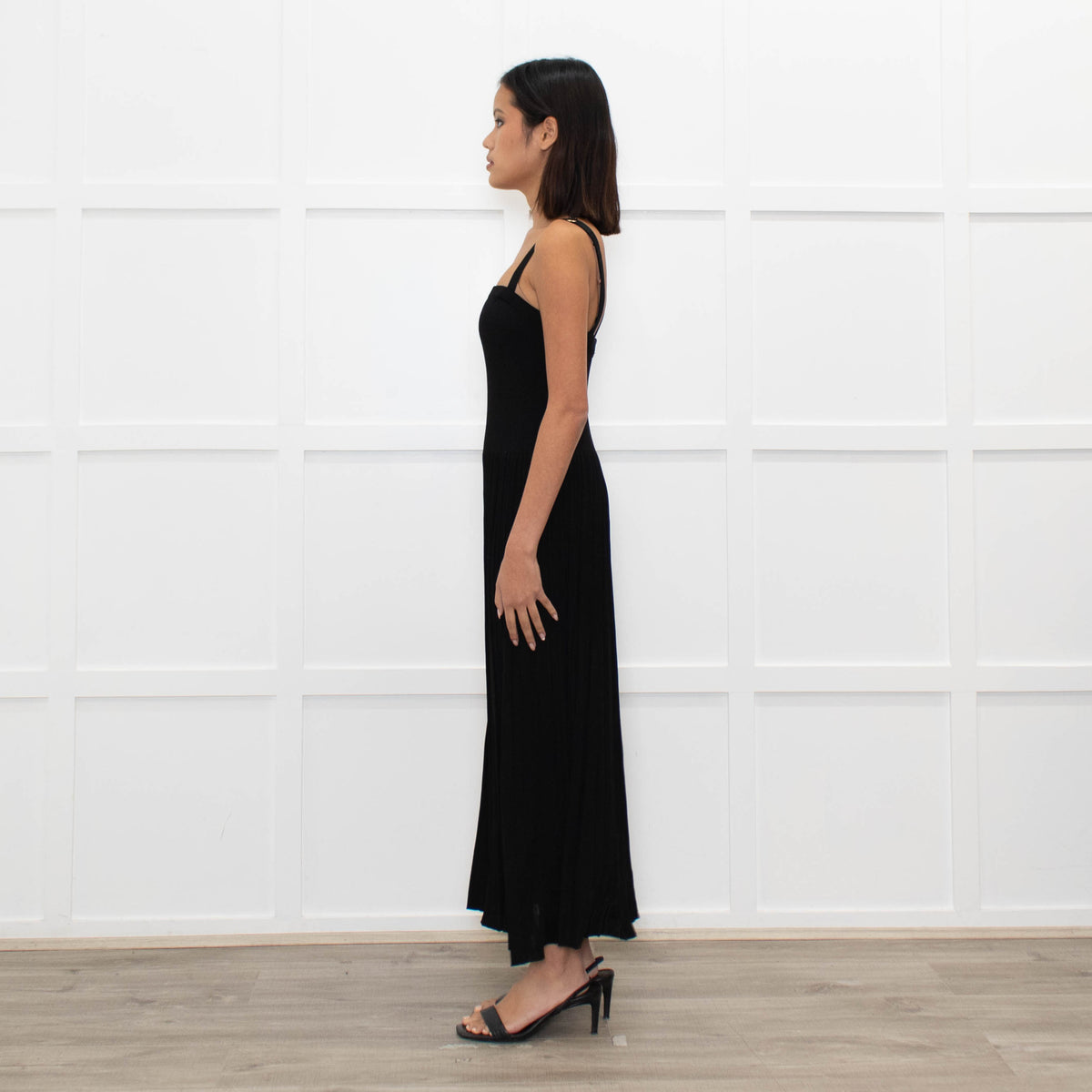 Zimmermann Black Pleated Sleeveless Knit Long Dress