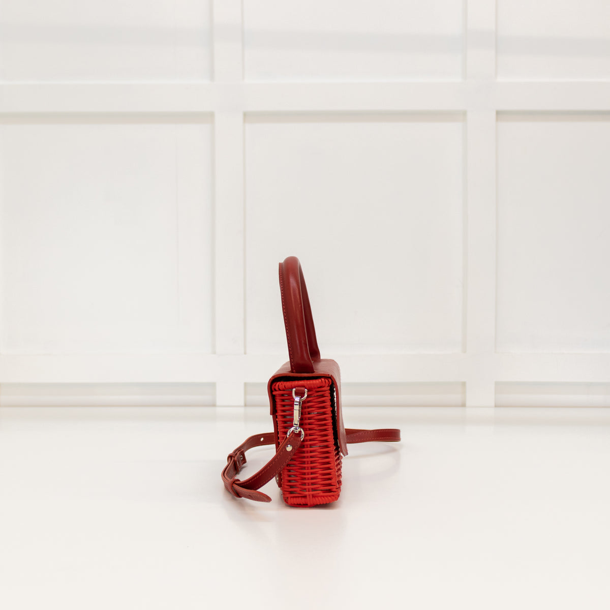 Wicker Wings Red Wicker Crossbody With Red Leather Flap