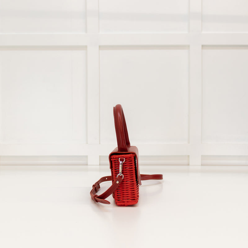 Wicker Wings Red Wicker Crossbody With Red Leather Flap