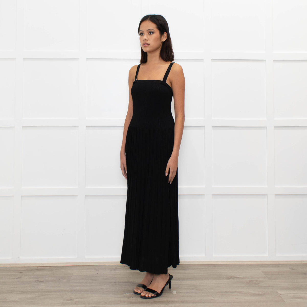 Zimmermann Black Pleated Sleeveless Knit Long Dress
