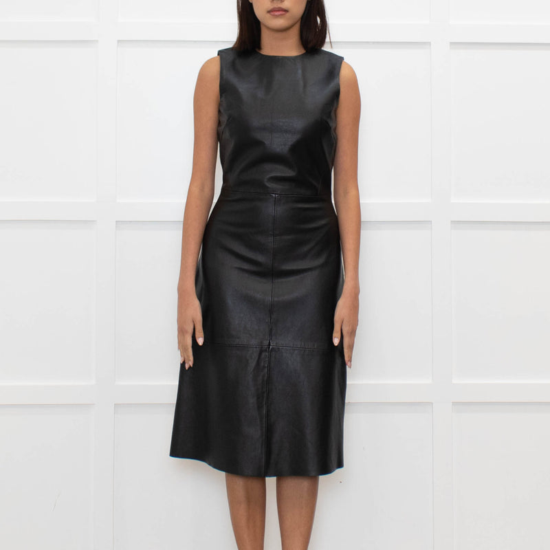 Iris & Ink Black Leather Sleeveless Dress