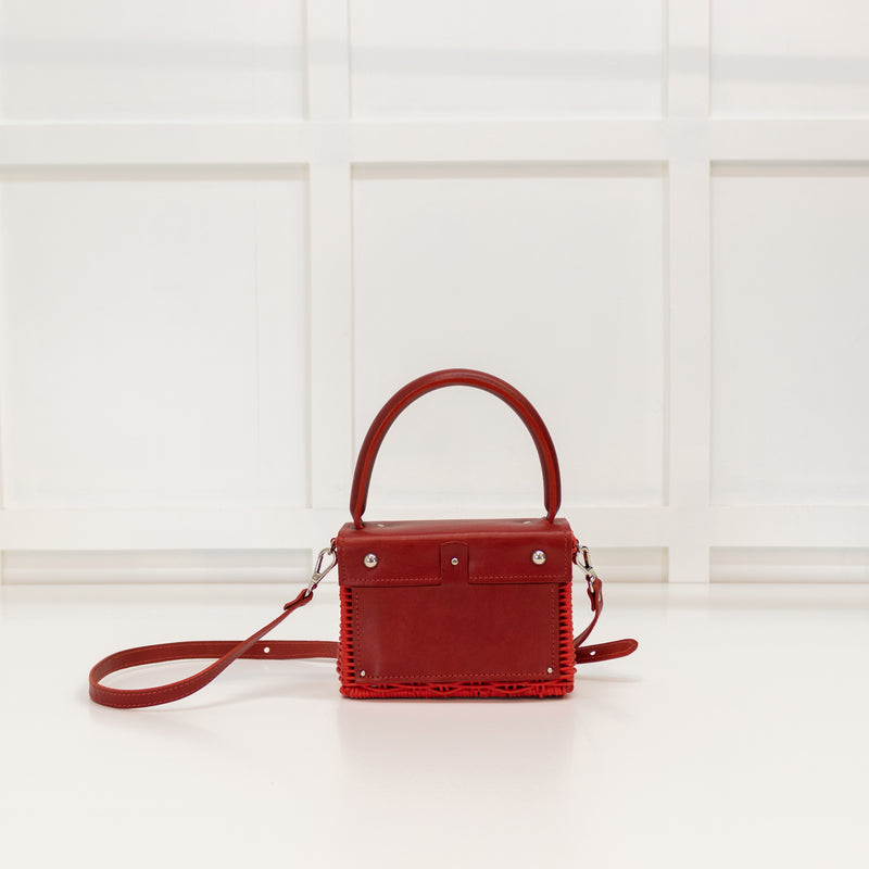 Wicker Wings Red Wicker Crossbody With Red Leather Flap