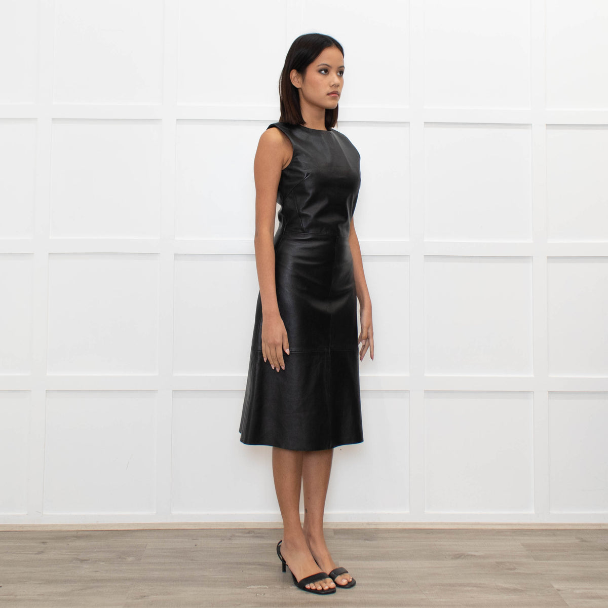 Iris & Ink Black Leather Sleeveless Dress