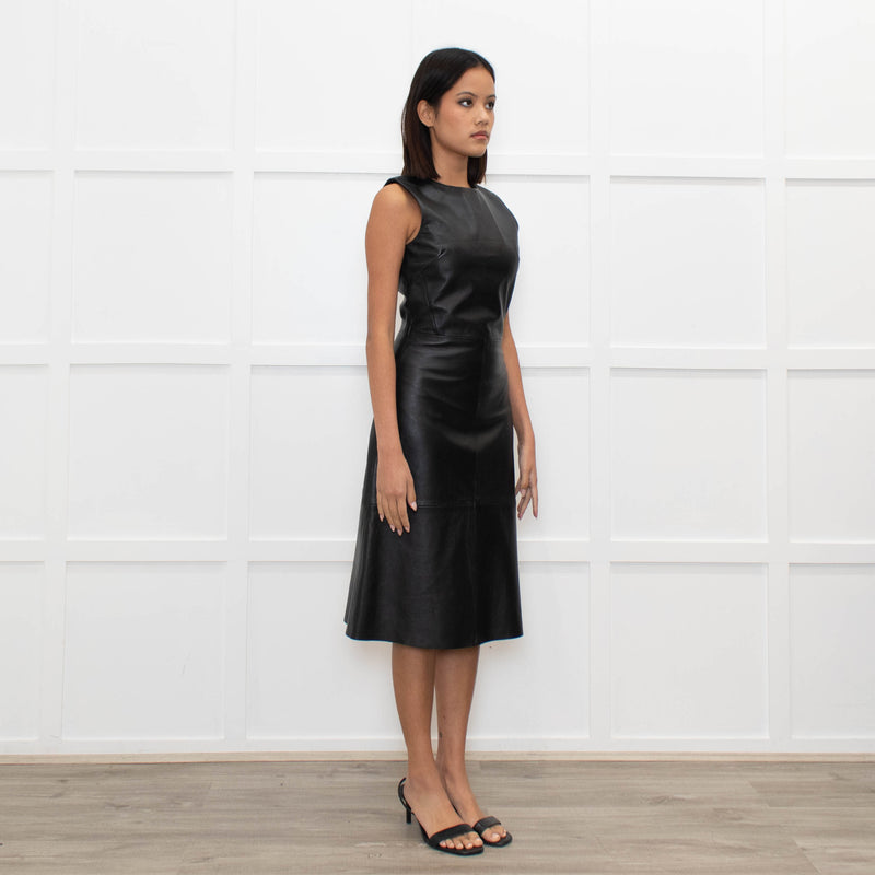 Iris & Ink Black Leather Sleeveless Dress
